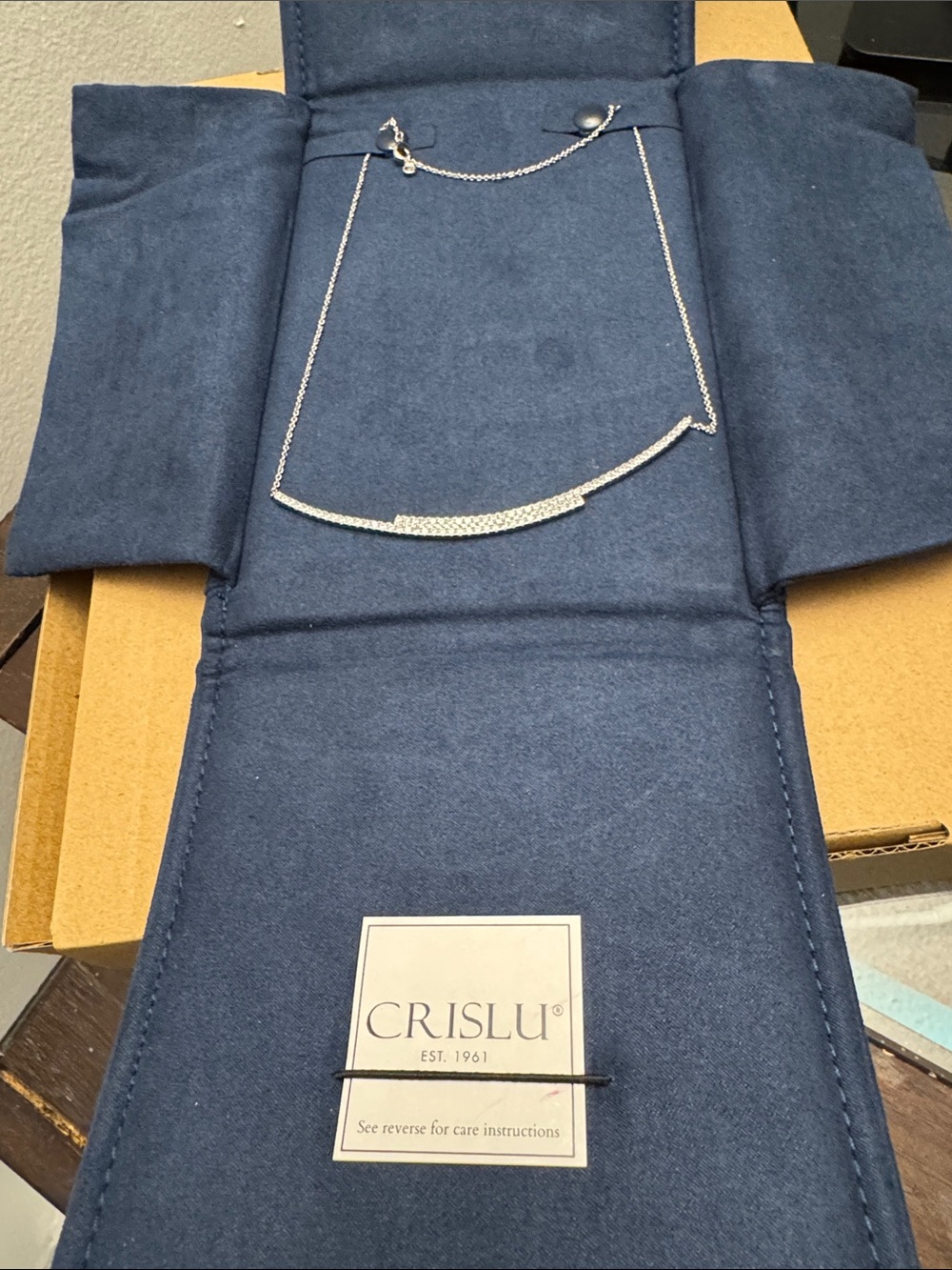 Crislu Silver Pavé Bar Necklace - Elegant Sparkle